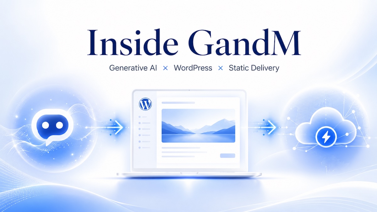 生成AI、WordPress、静的配信によるInside GandMのブログ構築イメージ
